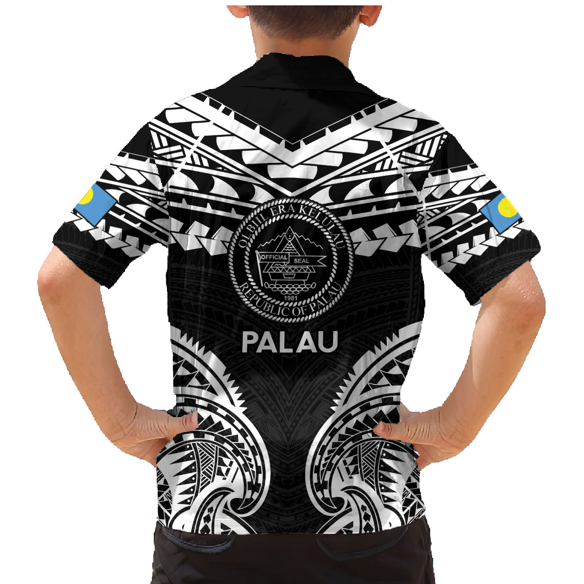 Palau Constitution Day Family Matching Mermaid Dress and Hawaiian Shirt Belau Seal With Polynesian Pattern - Black LT14 - Polynesian Pride