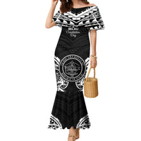 Palau Constitution Day Family Matching Mermaid Dress and Hawaiian Shirt Belau Seal With Polynesian Pattern - Black LT14 Mom's Dress Black - Polynesian Pride