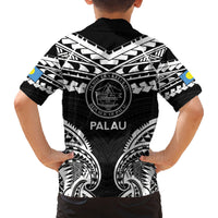 Palau Constitution Day Family Matching Off The Shoulder Long Sleeve Dress and Hawaiian Shirt Belau Seal With Polynesian Pattern - Black