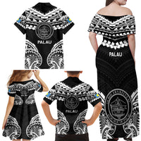 Palau Constitution Day Family Matching Off Shoulder Maxi Dress and Hawaiian Shirt Belau Seal With Polynesian Pattern - Black LT14 - Polynesian Pride