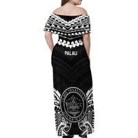 Palau Constitution Day Family Matching Off Shoulder Maxi Dress and Hawaiian Shirt Belau Seal With Polynesian Pattern - Black LT14 - Polynesian Pride