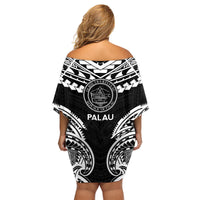Palau Constitution Day Family Matching Off Shoulder Short Dress and Hawaiian Shirt Belau Seal With Polynesian Pattern - Black LT14 - Polynesian Pride