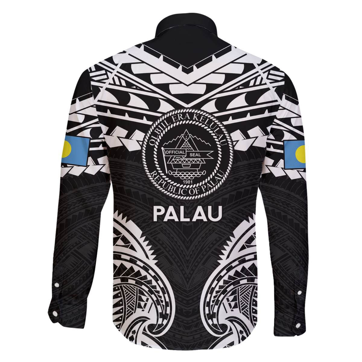 Palau Constitution Day Family Matching Short Sleeve Bodycon Dress and Hawaiian Shirt Belau Seal With Polynesian Pattern - Black