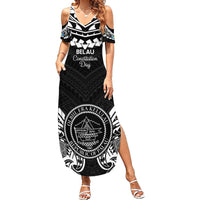 Palau Constitution Day Family Matching Summer Maxi Dress and Hawaiian Shirt Belau Seal With Polynesian Pattern - Black LT14 Mom's Dress Black - Polynesian Pride