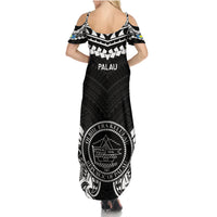 Palau Constitution Day Family Matching Summer Maxi Dress and Hawaiian Shirt Belau Seal With Polynesian Pattern - Black LT14 - Polynesian Pride