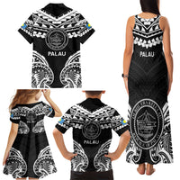 Palau Constitution Day Family Matching Tank Maxi Dress and Hawaiian Shirt Belau Seal With Polynesian Pattern - Black LT14 - Polynesian Pride