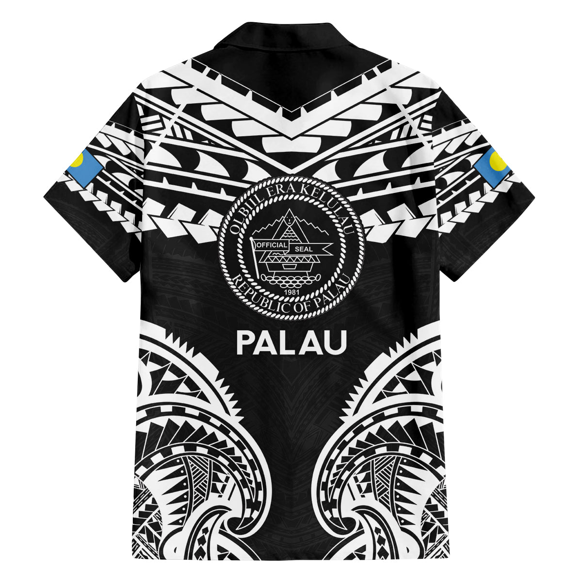 Palau Constitution Day Family Matching Tank Maxi Dress and Hawaiian Shirt Belau Seal With Polynesian Pattern - Black LT14 - Polynesian Pride