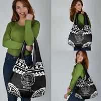 Palau Constitution Day Grocery Bag Belau Seal With Polynesian Pattern - Black LT14 - Polynesian Pride