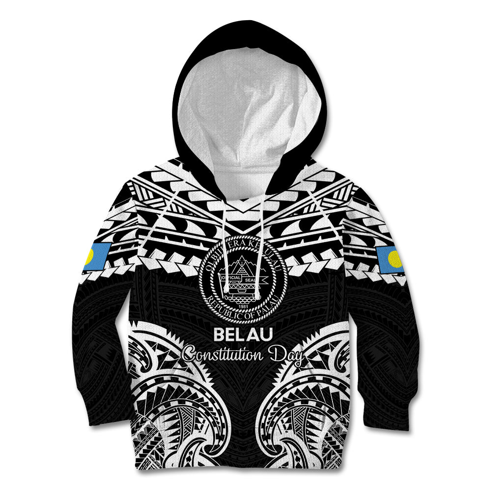 Palau Constitution Day Kid Hoodie Belau Seal With Polynesian Pattern - Black