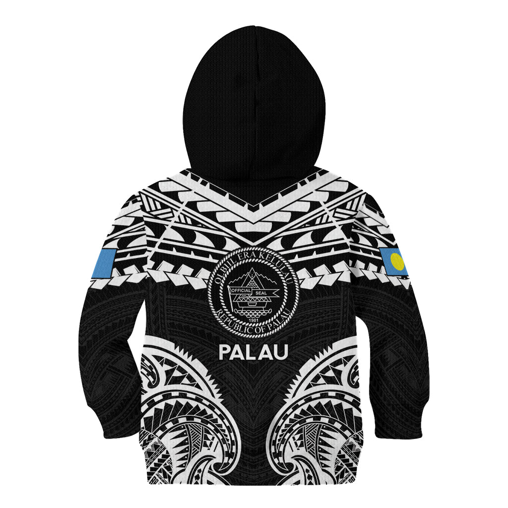 Palau Constitution Day Kid Hoodie Belau Seal With Polynesian Pattern - Black