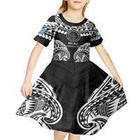 Palau Constitution Day Kid Short Sleeve Dress Belau Seal With Polynesian Pattern - Black LT14 - Polynesian Pride