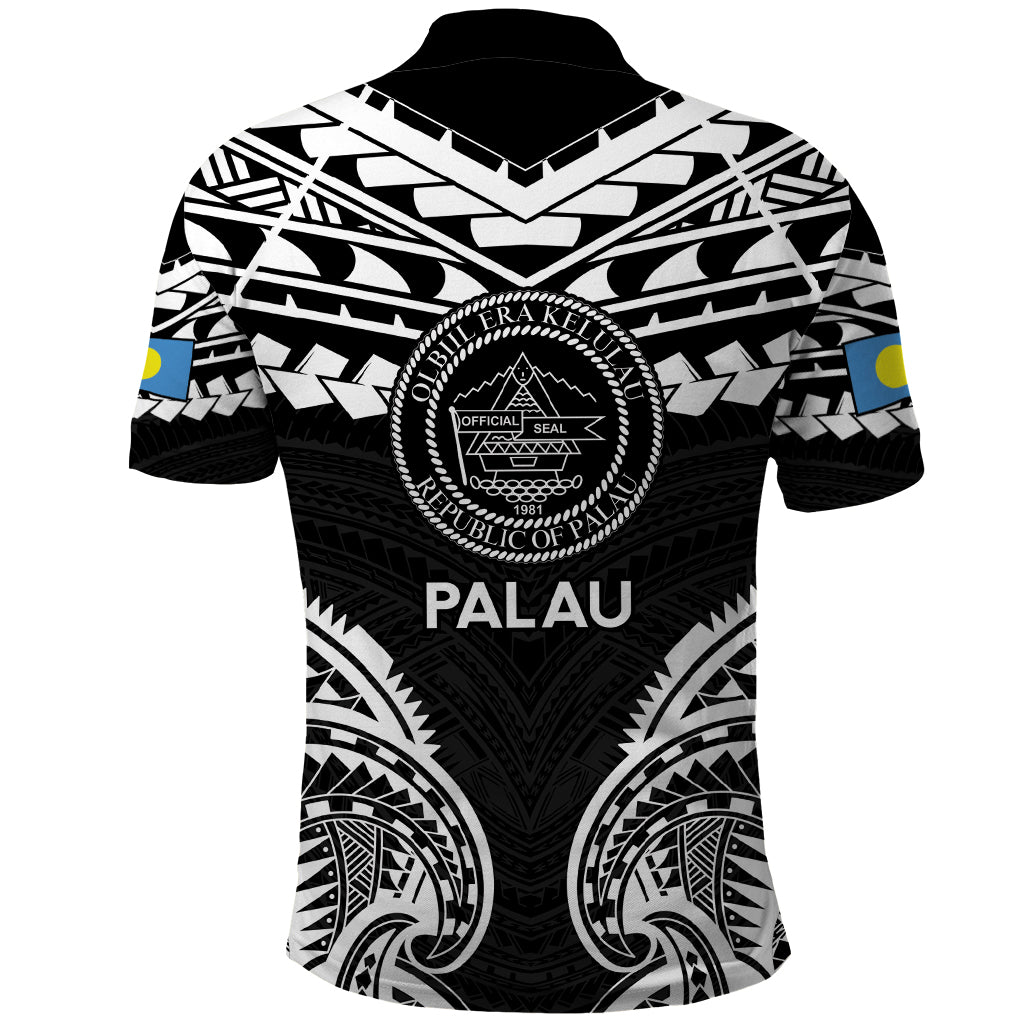 Palau Constitution Day Polo Shirt Belau Seal With Polynesian Pattern - Black