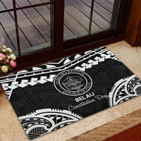 Palau Constitution Day Rubber Doormat Belau Seal With Polynesian Pattern - Black LT14 - Polynesian Pride