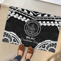 Palau Constitution Day Rubber Doormat Belau Seal With Polynesian Pattern - Black LT14 - Polynesian Pride