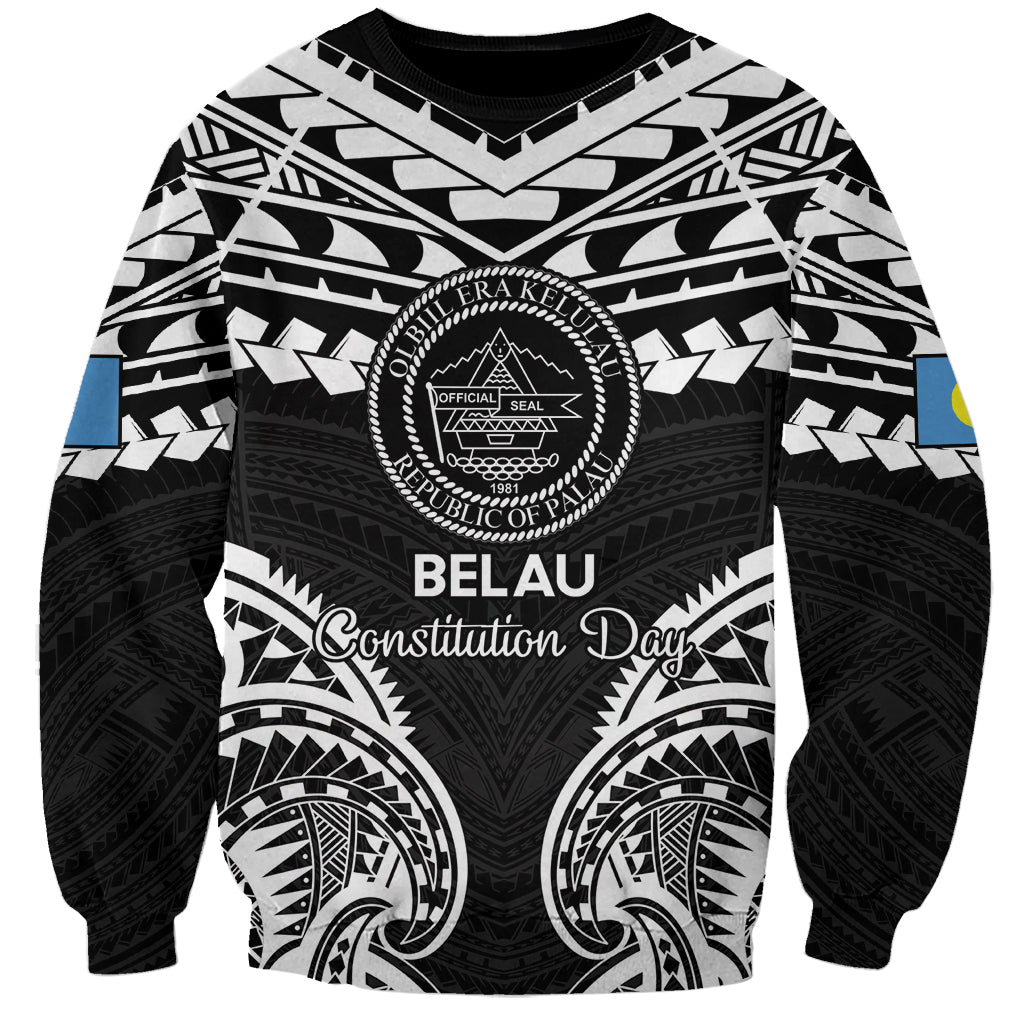Palau Constitution Day Sweatshirt Belau Seal With Polynesian Pattern - Black LT14 Unisex Black - Polynesian Pride
