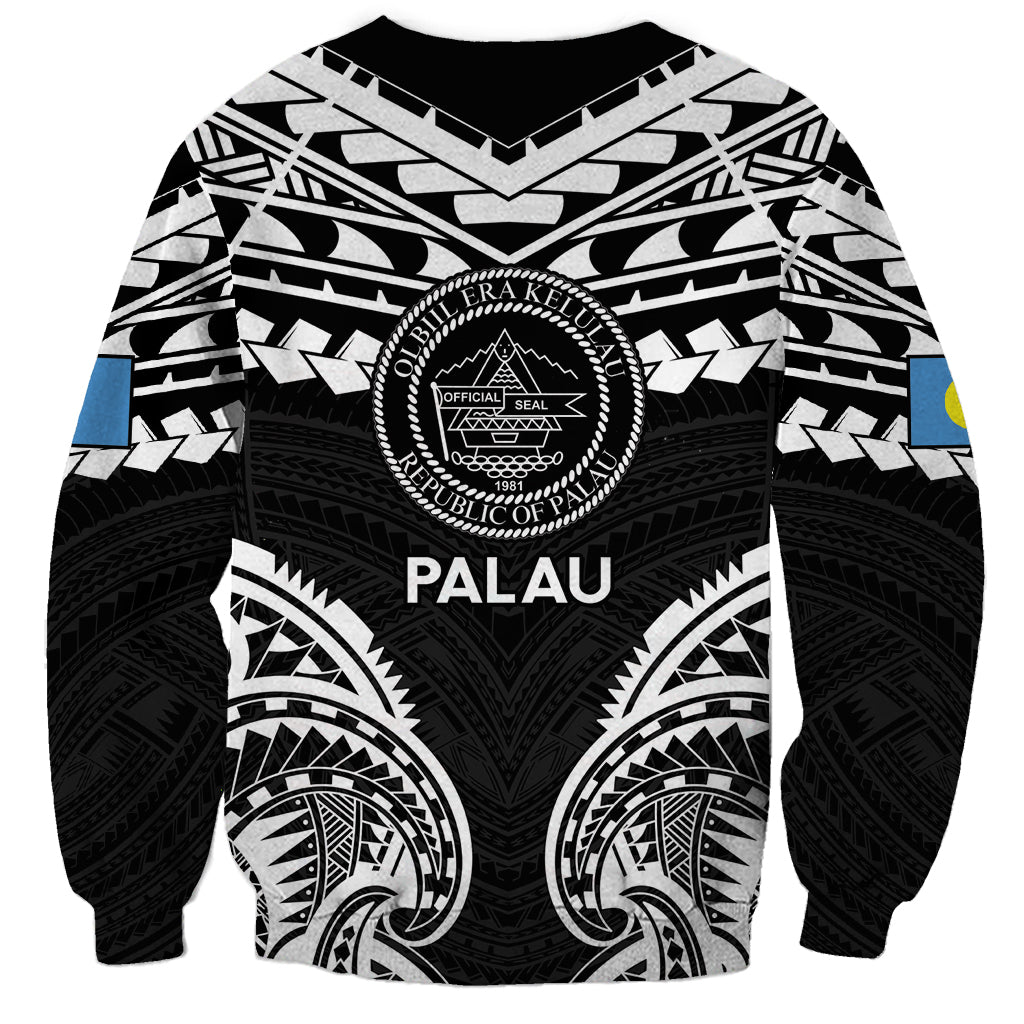 Palau Constitution Day Sweatshirt Belau Seal With Polynesian Pattern - Black LT14 - Polynesian Pride