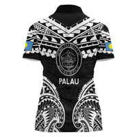 Palau Constitution Day Women Polo Shirt Belau Seal With Polynesian Pattern - Black