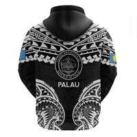 Palau Constitution Day Zip Hoodie Belau Seal With Polynesian Pattern - Black
