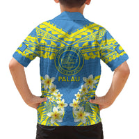 Palau Constitution Day Family Matching Puletasi and Hawaiian Shirt Belau Seal With Frangipani Polynesian Pattern - Blue LT14 - Polynesian Pride