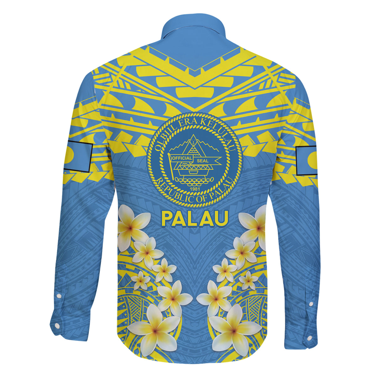 Palau Constitution Day Family Matching Summer Maxi Dress and Hawaiian Shirt Belau Seal With Frangipani Polynesian Pattern - Blue LT14 - Polynesian Pride