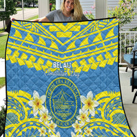 Palau Constitution Day Quilt Belau Seal With Frangipani Polynesian Pattern - Blue LT14 Blue - Polynesian Pride