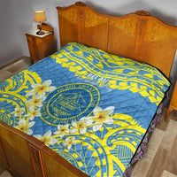Palau Constitution Day Quilt Belau Seal With Frangipani Polynesian Pattern - Blue LT14 - Polynesian Pride