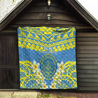 Palau Constitution Day Quilt Belau Seal With Frangipani Polynesian Pattern - Blue LT14 - Polynesian Pride