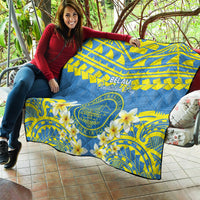 Palau Constitution Day Quilt Belau Seal With Frangipani Polynesian Pattern - Blue LT14 - Polynesian Pride