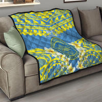 Palau Constitution Day Quilt Belau Seal With Frangipani Polynesian Pattern - Blue LT14 - Polynesian Pride