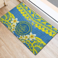 Palau Constitution Day Rubber Doormat Belau Seal With Frangipani Polynesian Pattern - Blue LT14 - Polynesian Pride