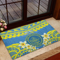 Palau Constitution Day Rubber Doormat Belau Seal With Frangipani Polynesian Pattern - Blue LT14 - Polynesian Pride