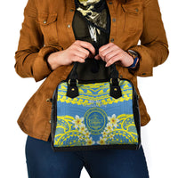 Palau Constitution Day Shoulder Handbag Belau Seal With Frangipani Polynesian Pattern - Blue