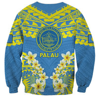 Palau Constitution Day Sweatshirt Belau Seal With Frangipani Polynesian Pattern - Blue LT14 - Polynesian Pride
