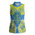 Palau Constitution Day Women Sleeveless Polo Shirt Belau Seal With Frangipani Polynesian Pattern - Blue