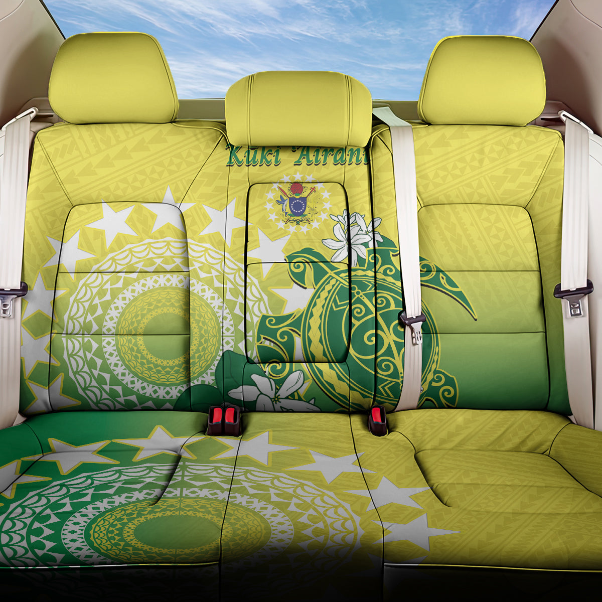 Cook Islands Independence Day Back Car Seat Cover Kuki Airani Tiare Maori Polynesian Pattern - Green LT14 One Size Green - Polynesian Pride