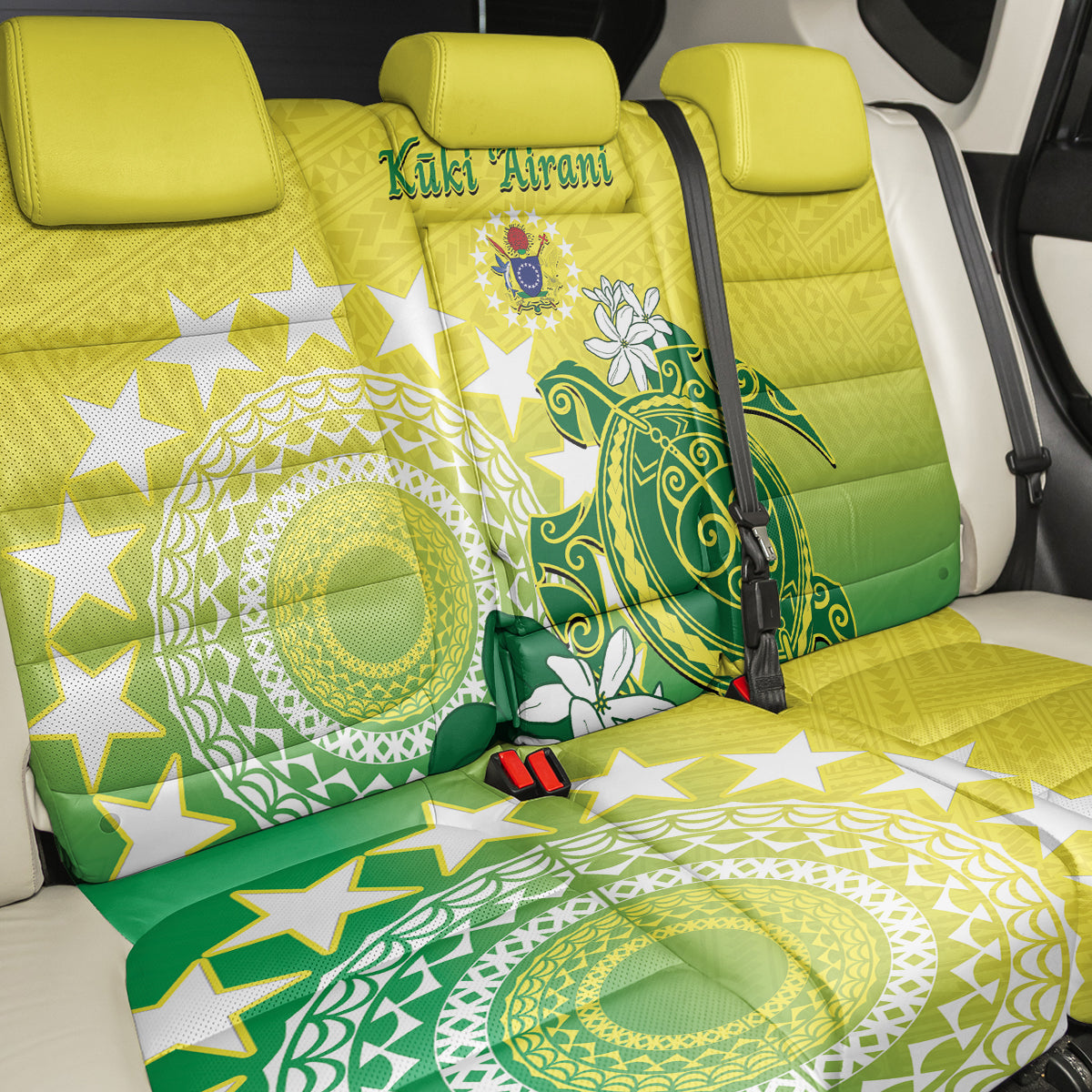 Cook Islands Independence Day Back Car Seat Cover Kuki Airani Tiare Maori Polynesian Pattern - Green LT14 - Polynesian Pride