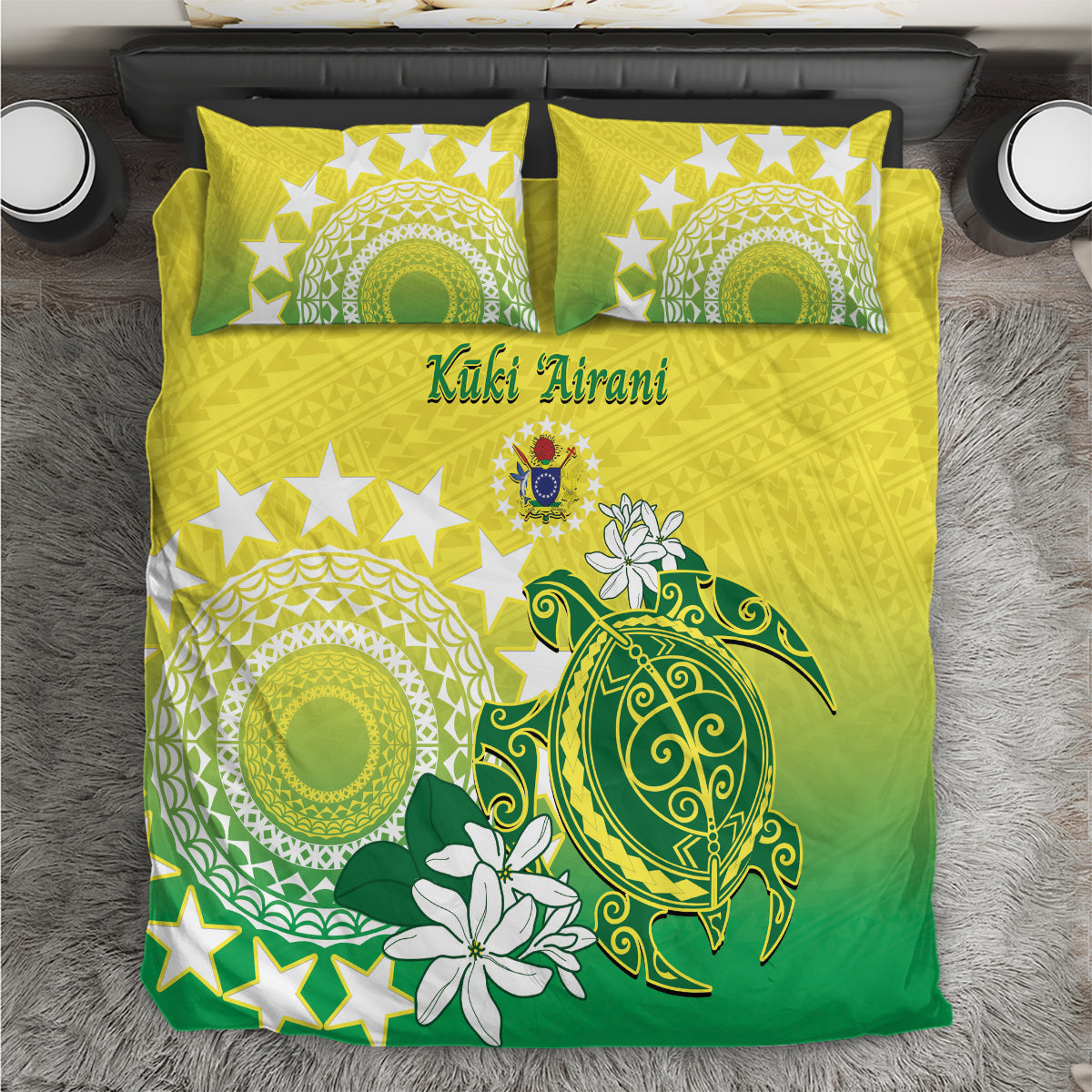 Cook Islands Independence Day Bedding Set Kuki Airani Tiare Maori Polynesian Pattern - Green LT14 Green - Polynesian Pride