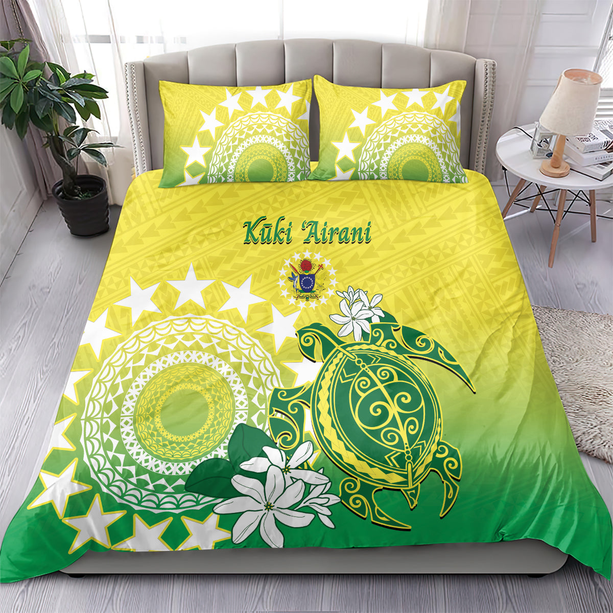 Cook Islands Independence Day Bedding Set Kuki Airani Tiare Maori Polynesian Pattern - Green LT14 - Polynesian Pride