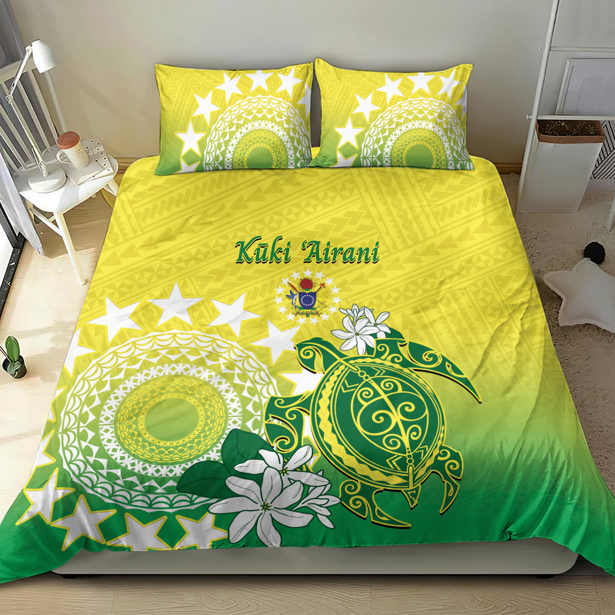Cook Islands Independence Day Bedding Set Kuki Airani Tiare Maori Polynesian Pattern - Green LT14 - Polynesian Pride