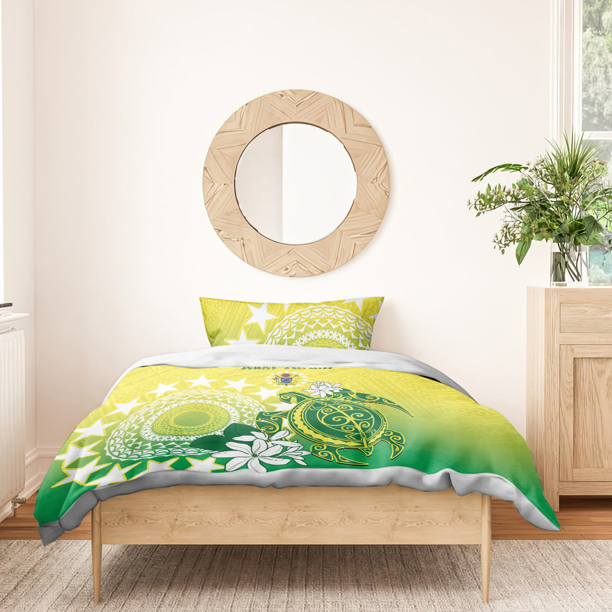 Cook Islands Independence Day Bedding Set Kuki Airani Tiare Maori Polynesian Pattern - Green LT14 - Polynesian Pride