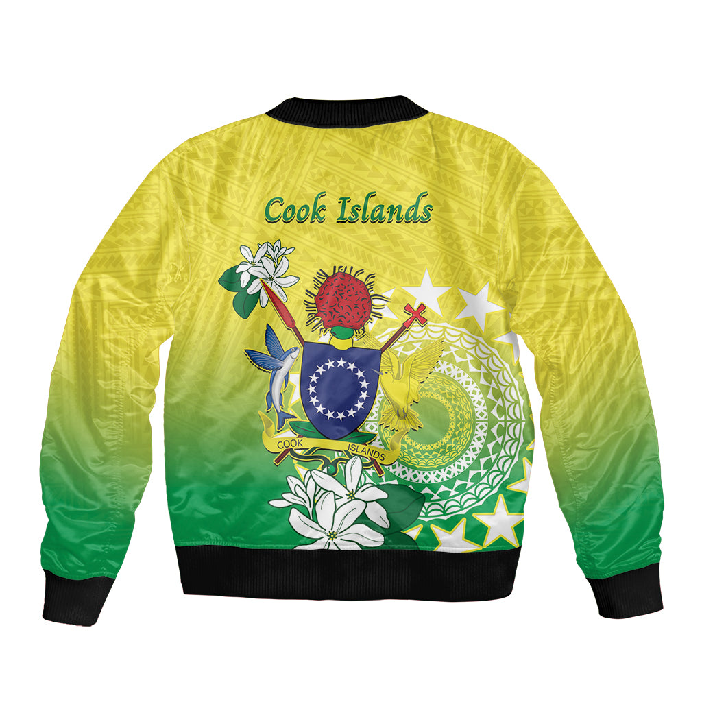Cook Islands Independence Day Bomber Jacket Kuki Airani Tiare Maori Polynesian Pattern - Green
