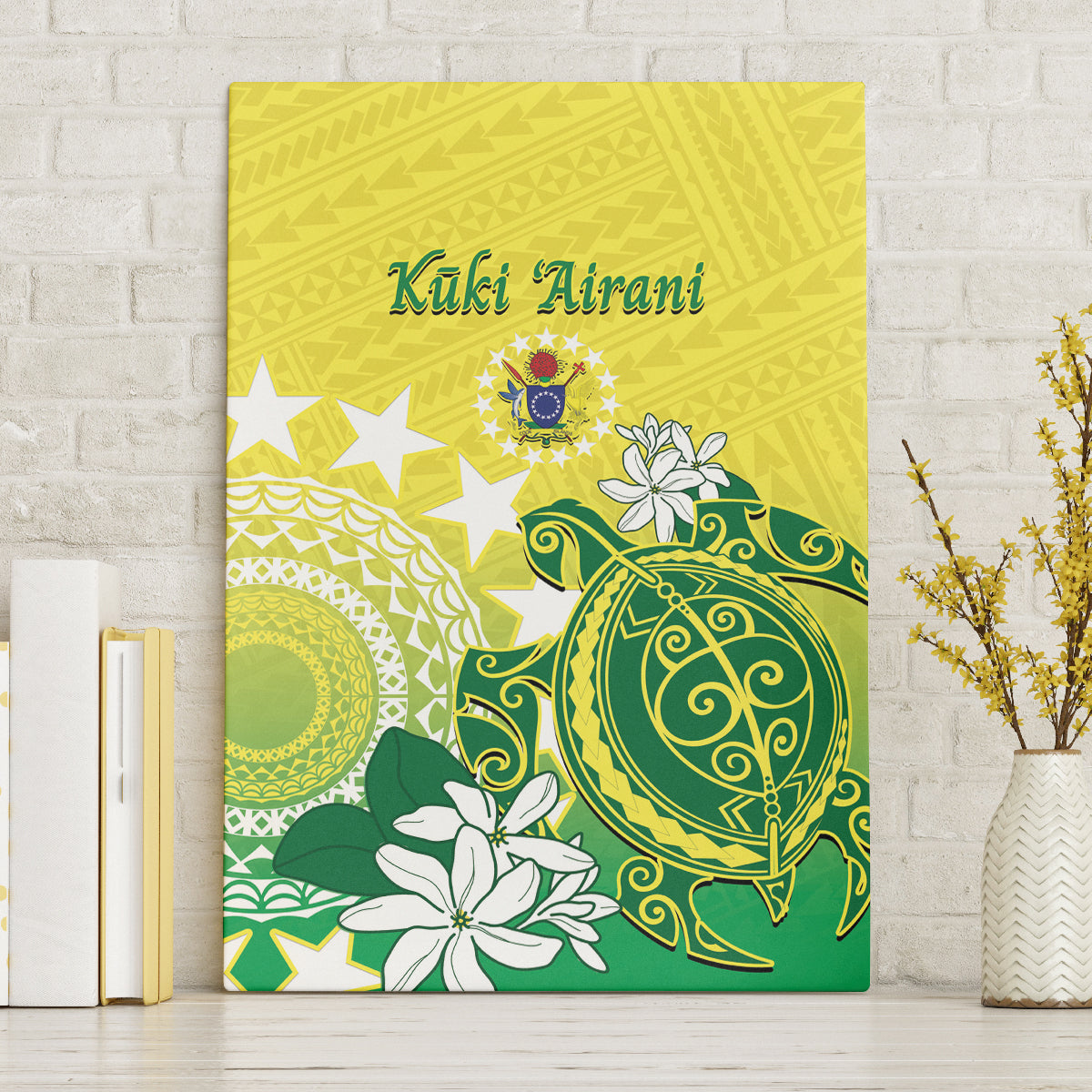 Cook Islands Independence Day Canvas Wall Art Kuki Airani Tiare Maori Polynesian Pattern - Green