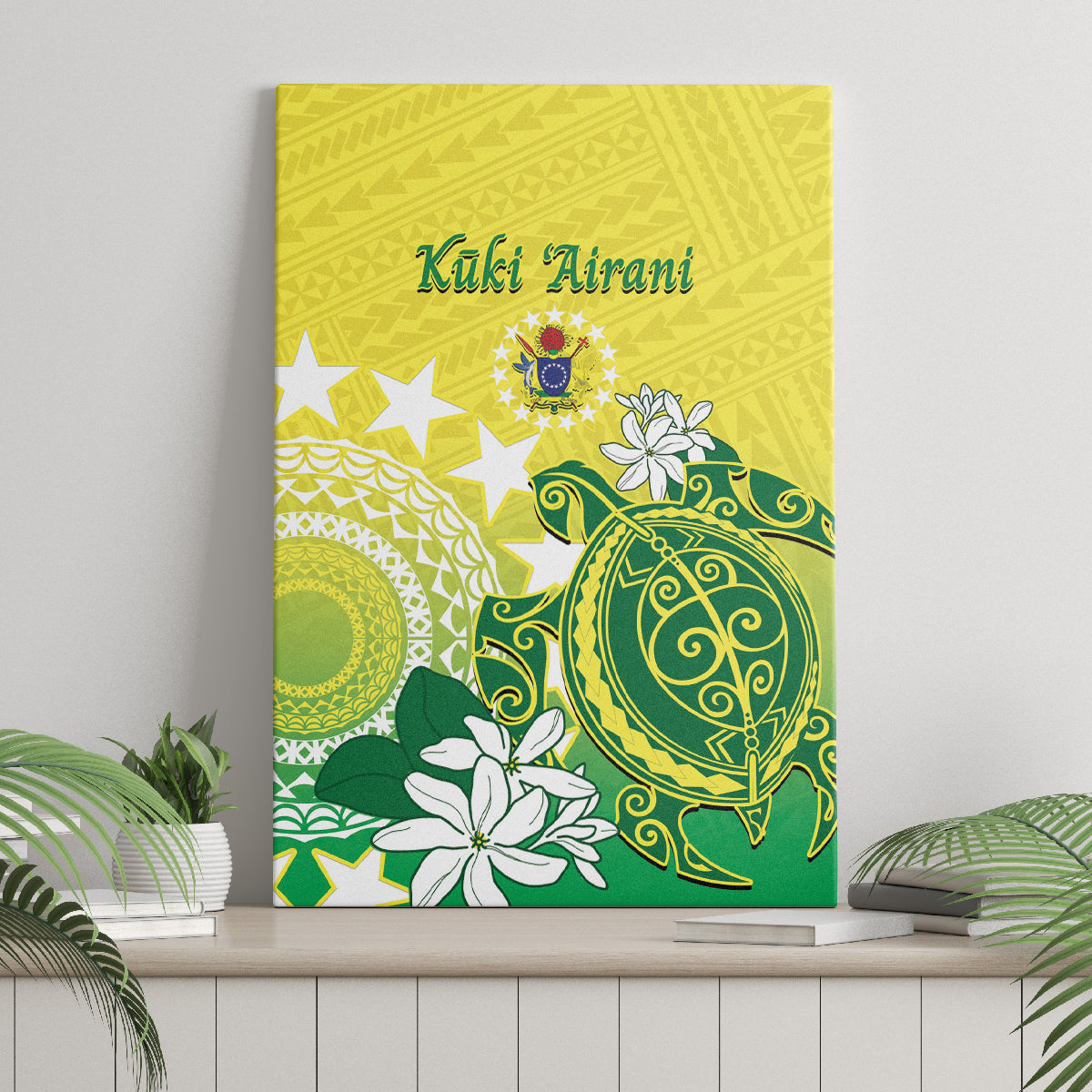 Cook Islands Independence Day Canvas Wall Art Kuki Airani Tiare Maori Polynesian Pattern - Green