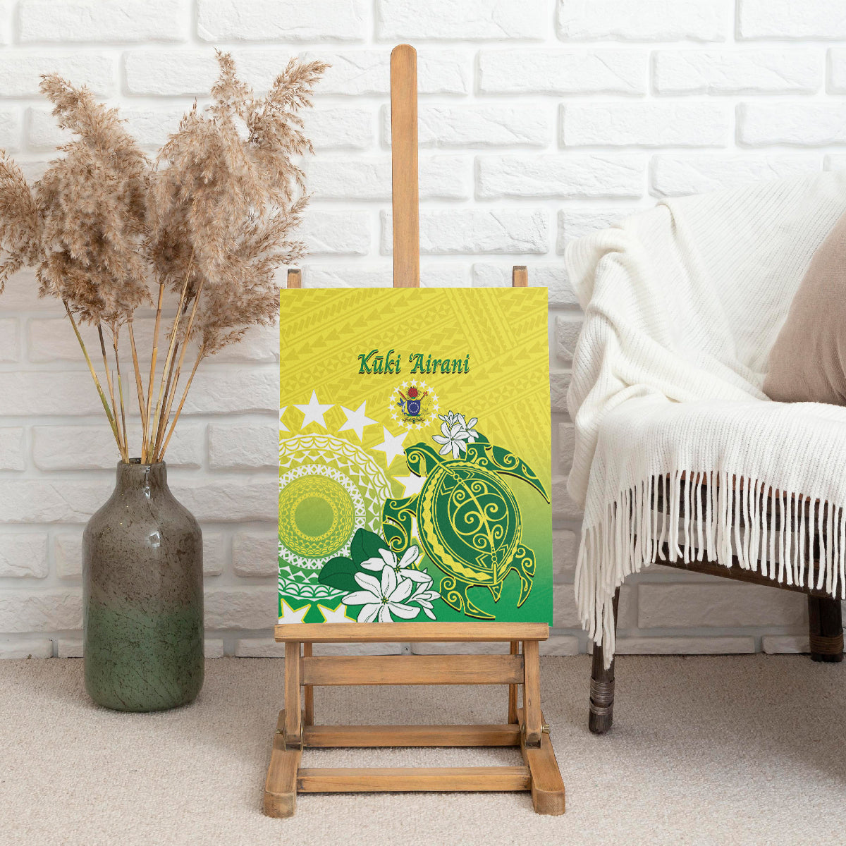 Cook Islands Independence Day Canvas Wall Art Kuki Airani Tiare Maori Polynesian Pattern - Green