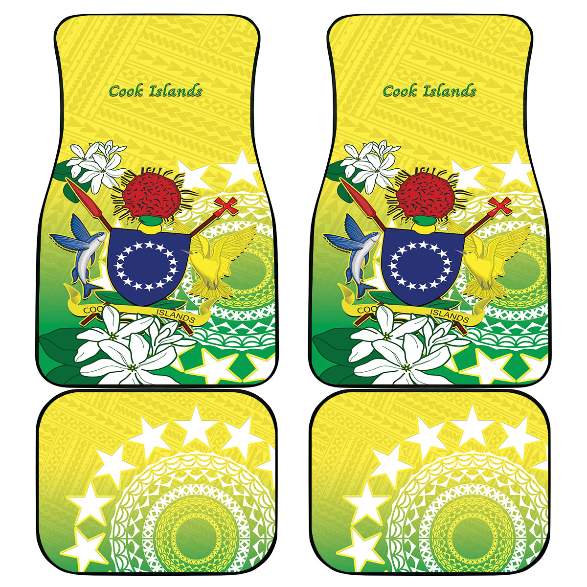 Cook Islands Independence Day Car Mats Kuki Airani Tiare Maori Polynesian Pattern - Green