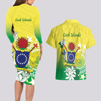 Cook Islands Independence Day Couples Matching Long Sleeve Bodycon Dress and Hawaiian Shirt Kuki Airani Tiare Maori Polynesian Pattern - Green
