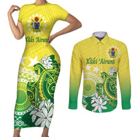 Cook Islands Independence Day Couples Matching Short Sleeve Bodycon Dress and Long Sleeve Button Shirt Kuki Airani Tiare Maori Polynesian Pattern - Green LT14 Green - Polynesian Pride