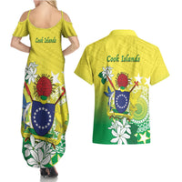 Cook Islands Independence Day Couples Matching Summer Maxi Dress and Hawaiian Shirt Kuki Airani Tiare Maori Polynesian Pattern - Green LT14 - Polynesian Pride