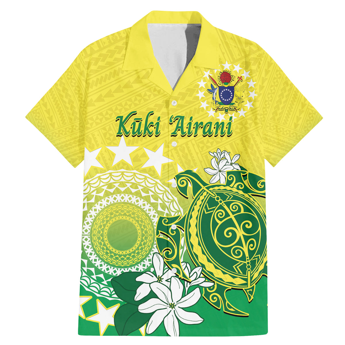 Cook Islands Independence Day Family Matching Mermaid Dress and Hawaiian Shirt Kuki Airani Tiare Maori Polynesian Pattern - Green LT14 Dad's Shirt - Short Sleeve Green - Polynesian Pride