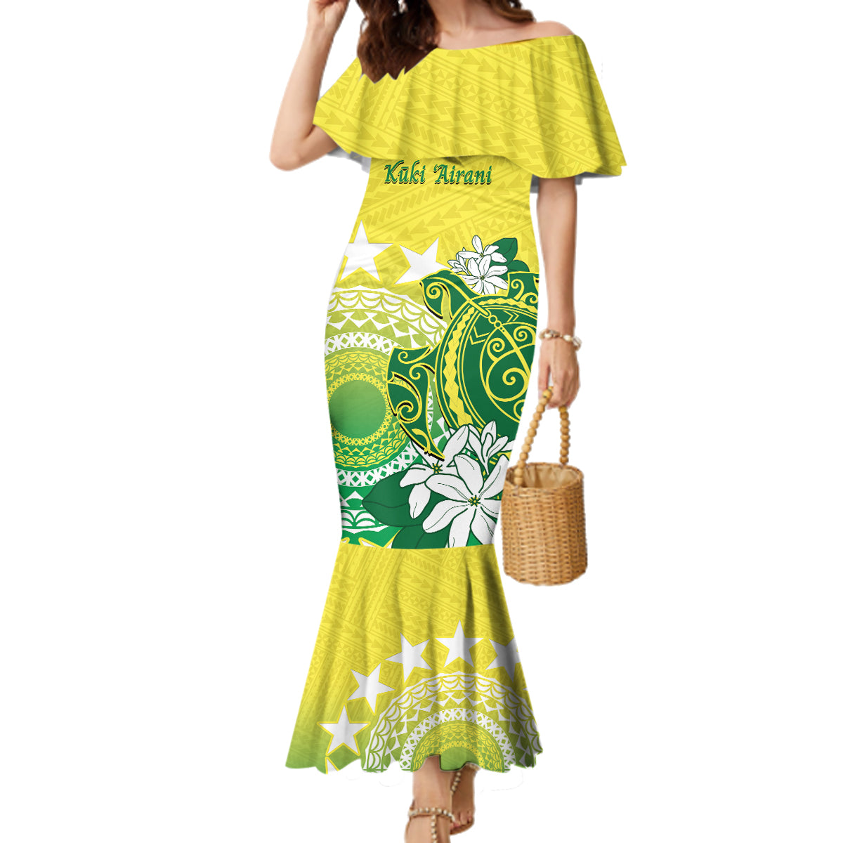 Cook Islands Independence Day Family Matching Mermaid Dress and Hawaiian Shirt Kuki Airani Tiare Maori Polynesian Pattern - Green LT14 Mom's Dress Green - Polynesian Pride